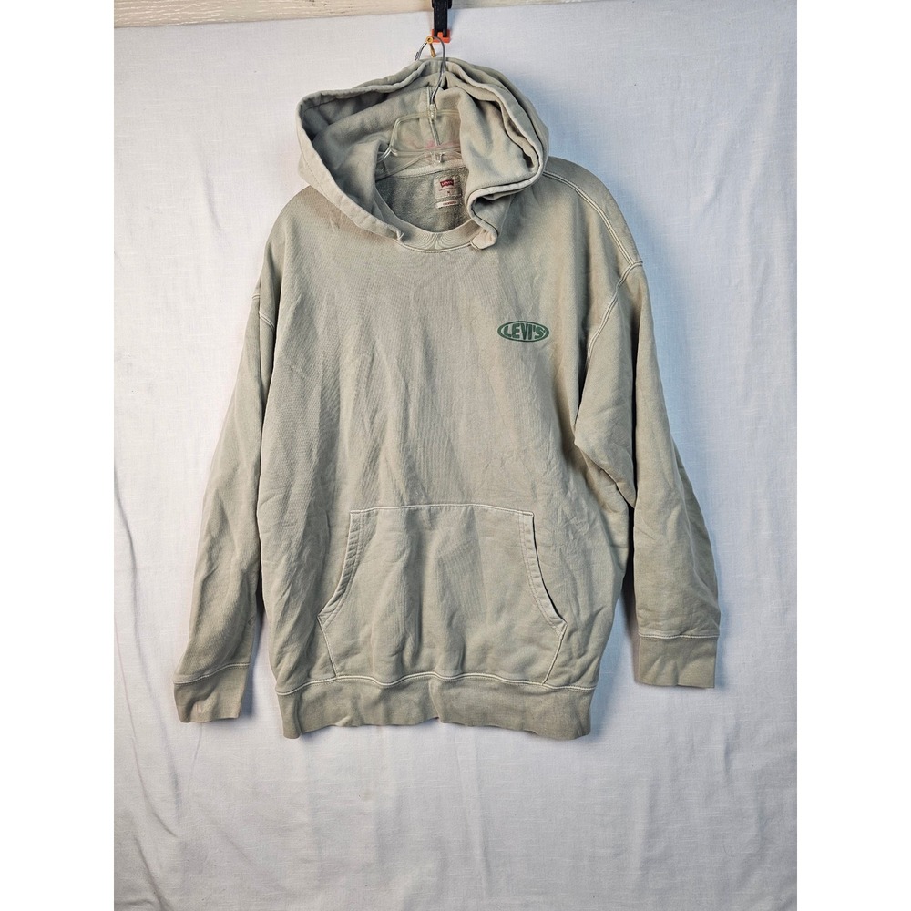 Levis Mens Oversized Hoodie Khaki Tan Green Oval Logo Sweatshirt Medium